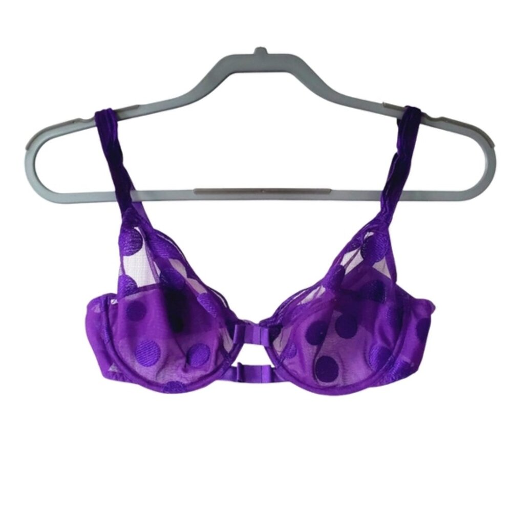 Lejaby France Purple Polkadot Lux Lace Bow Applique Underwire Bra Bralette 32G